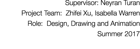 Supervisor: Neyran Turan Project Team: Zhifei Xu, Isabella Warren Role: Design, Drawing and Animation Summer 2017 