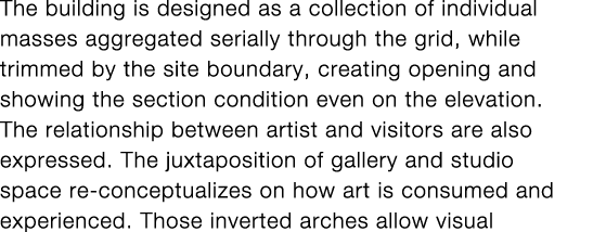 The building is designed as a collection of individual masses aggregated serially through the grid, while trimmed by    