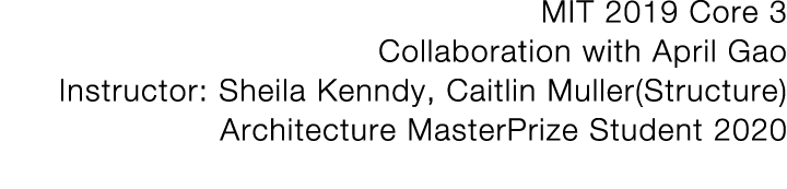 MIT 2019 Core 3 Collaboration with April Gao Instructor: Sheila Kenndy, Caitlin Muller(Structure) Architecture Master   