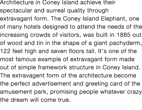 Architecture in Coney Island achieve their spectacular and surreal quality through extravagant form  The Coney Island   